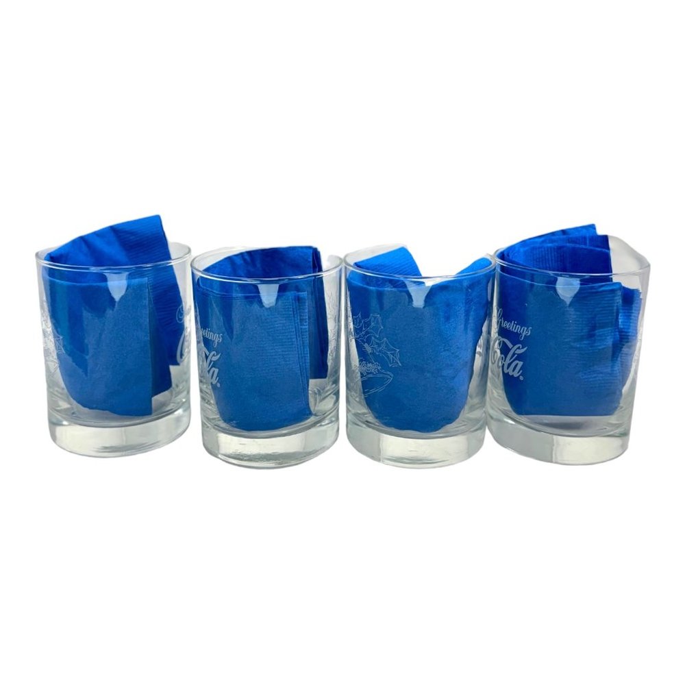 Coca-Cola Seasons Greetings Vintage Bells & Holly Rocks Glasses Set of 4 - Picture 5 of 7